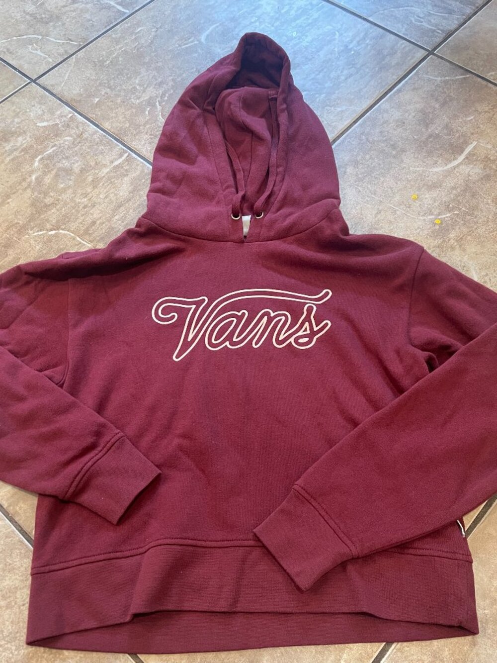 Vans Drop V Burgundy Script Logo Boxy Hoodie XS NWOT